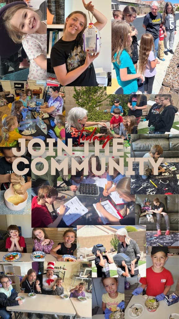 Collage of Community Schoolhouse activities and student community moments.